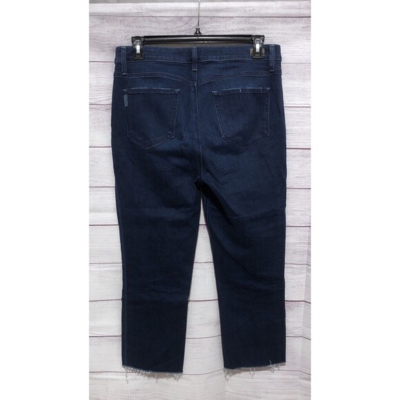 PAIGE CINDY JEANS Stretch Dark Wash Cropped Straight Leg  Raw Hem Size 33 EUC - Picture 4 of 6